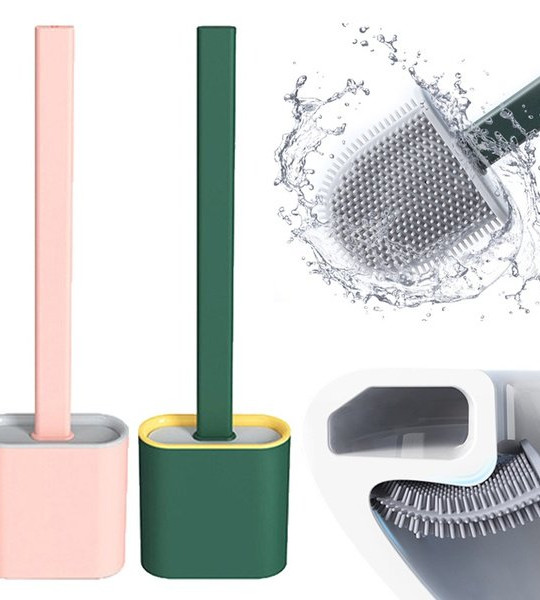 Deep-cleaning Toilet Brush And Holder Set For Bathroom, Silicone Toilet Bowl Brush Non-slip Long Plastic Handle, Flat Head Brush Head To Clean Toilet