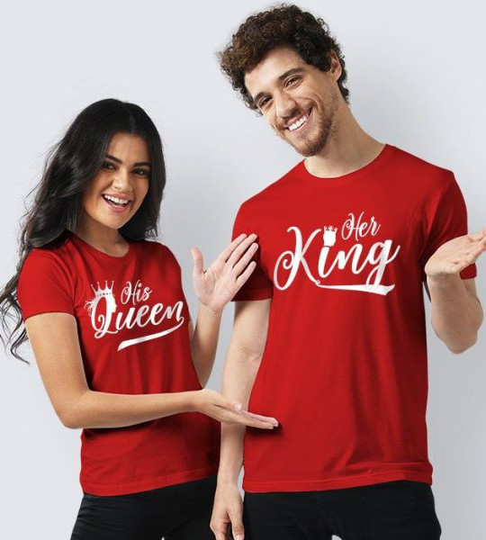 Her King & His Queen Summer Couple Printed T-shirt