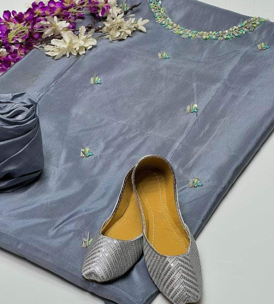3pc Indian Katan Silk Suit (steel Grey)