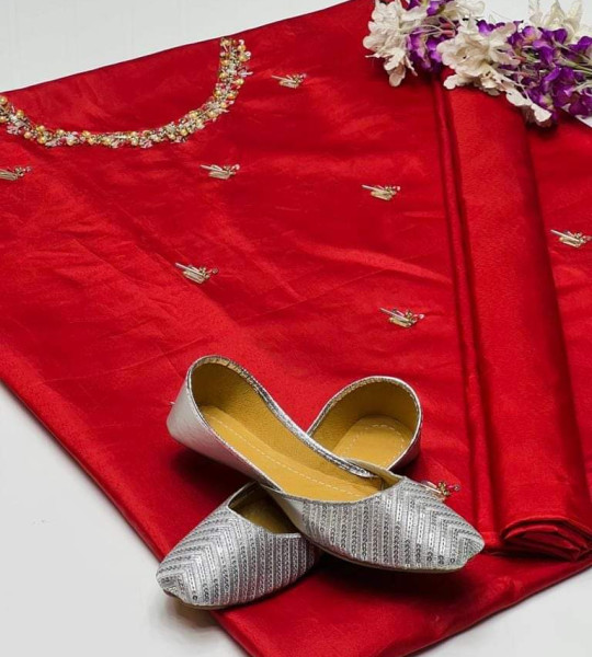3pc Indian Katan Silk Suit (red)