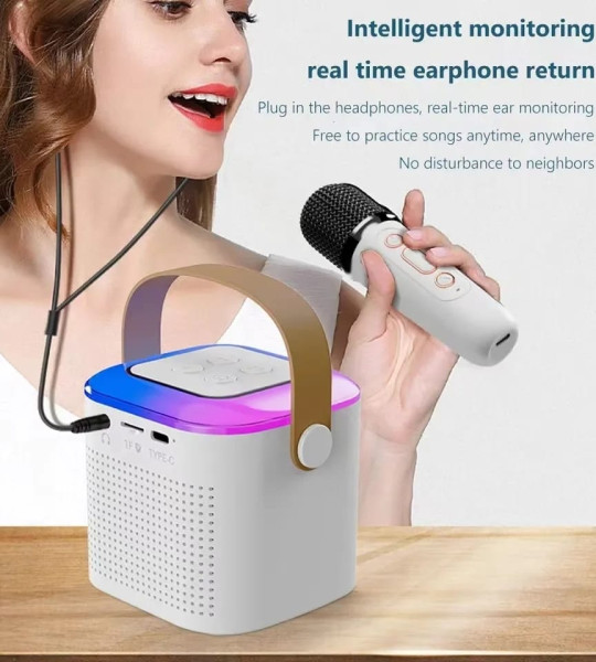 Mini Mic Subwoofer Portable Karaoke Machine Adults Kids Bluetooth Speaker System With 1 Wireless Microphones Music Player
